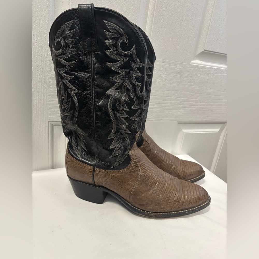 Dan Post Men’s Lizard Skin Cowboy Boots 11D Tan & Black Western